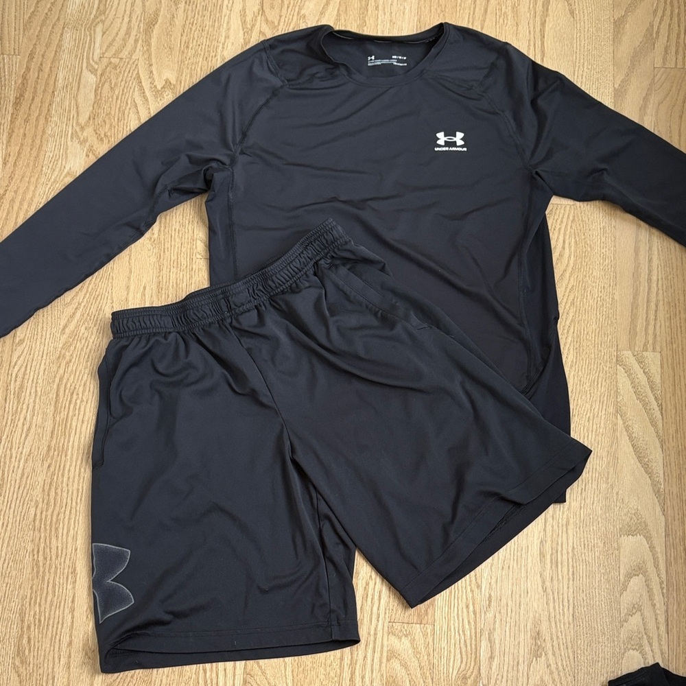 Under Armour Black Long-Sleeve Top and Athletic Shorts